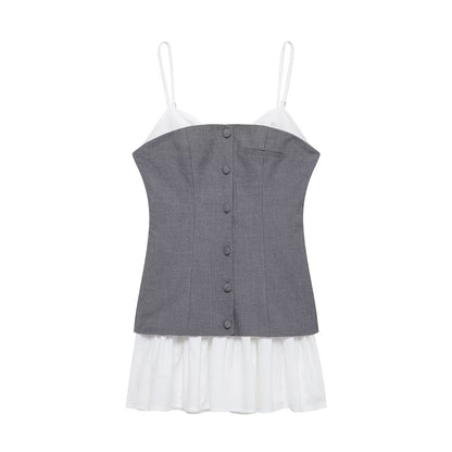 Women's Early Spring Poplin Stitching Pleated Dress Dresses