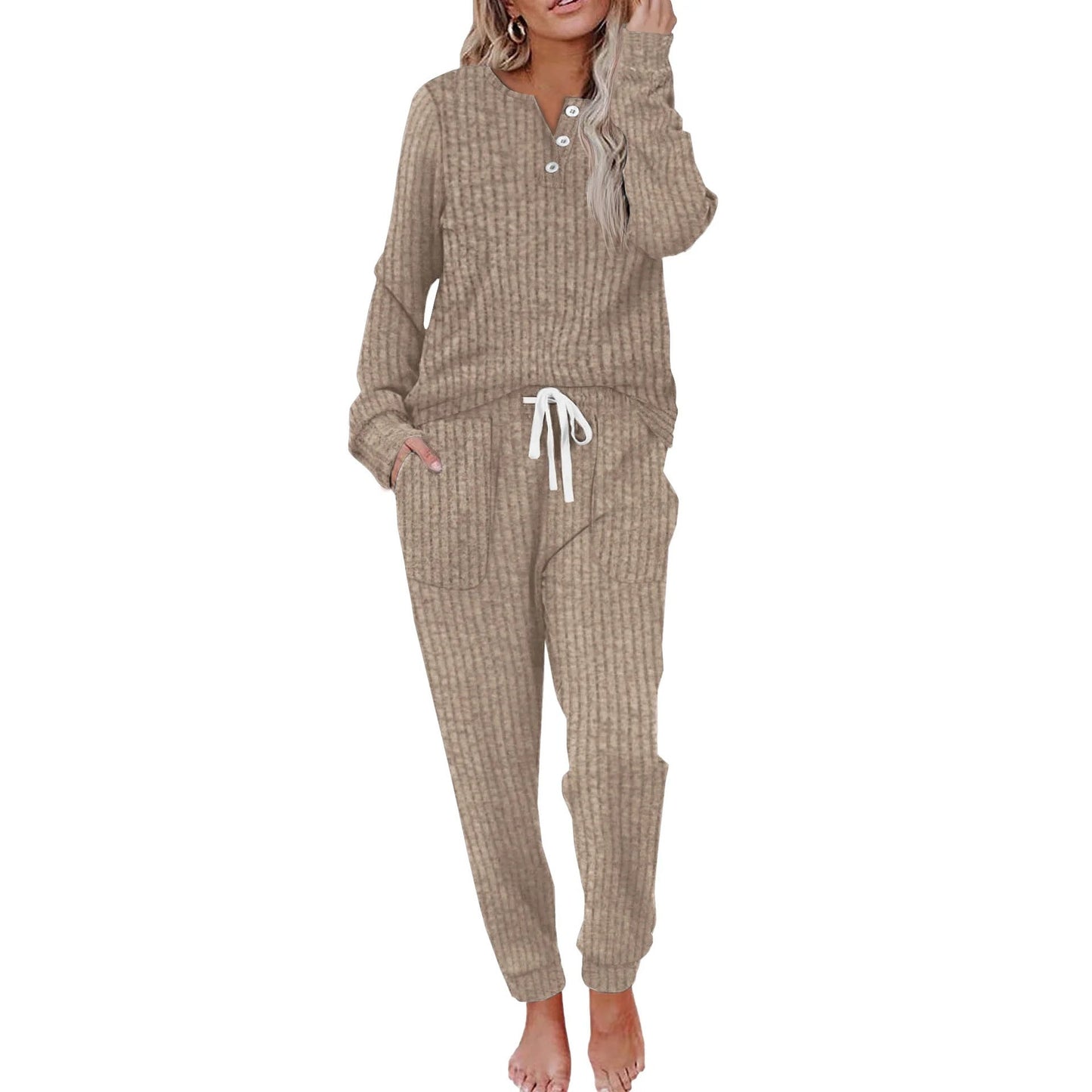Women's Two-piece Casual Pocket Buckle Sports Trousers Sweaters