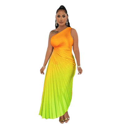 Women's Fashion Gradient Plain Printed Draped Dress Dresses