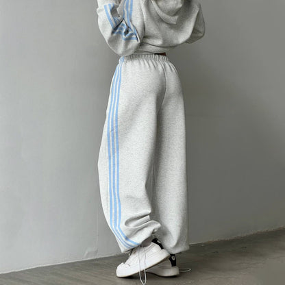 Patchwork Hooded Loose Long Sleeves Pullover Suits