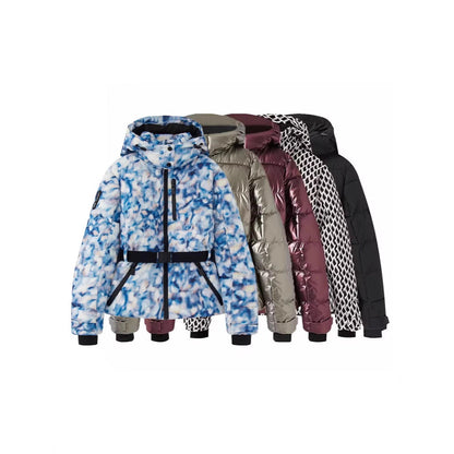 Women's Fashion Skiing Department Columns Cinched Hoodie Coats