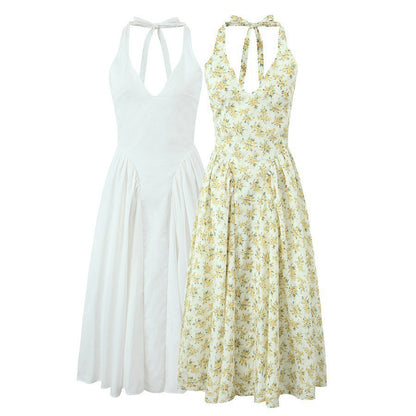 Halter Long Dress Summer Sexy Backless Deep Dresses