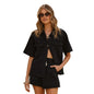 Women's Casual Loose Pockets Short-sleeved Shirt Denim Suits