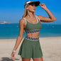 Split Swimsuit Women Solid Color Ribbon Sports Swimsuit White Tennis Skirt