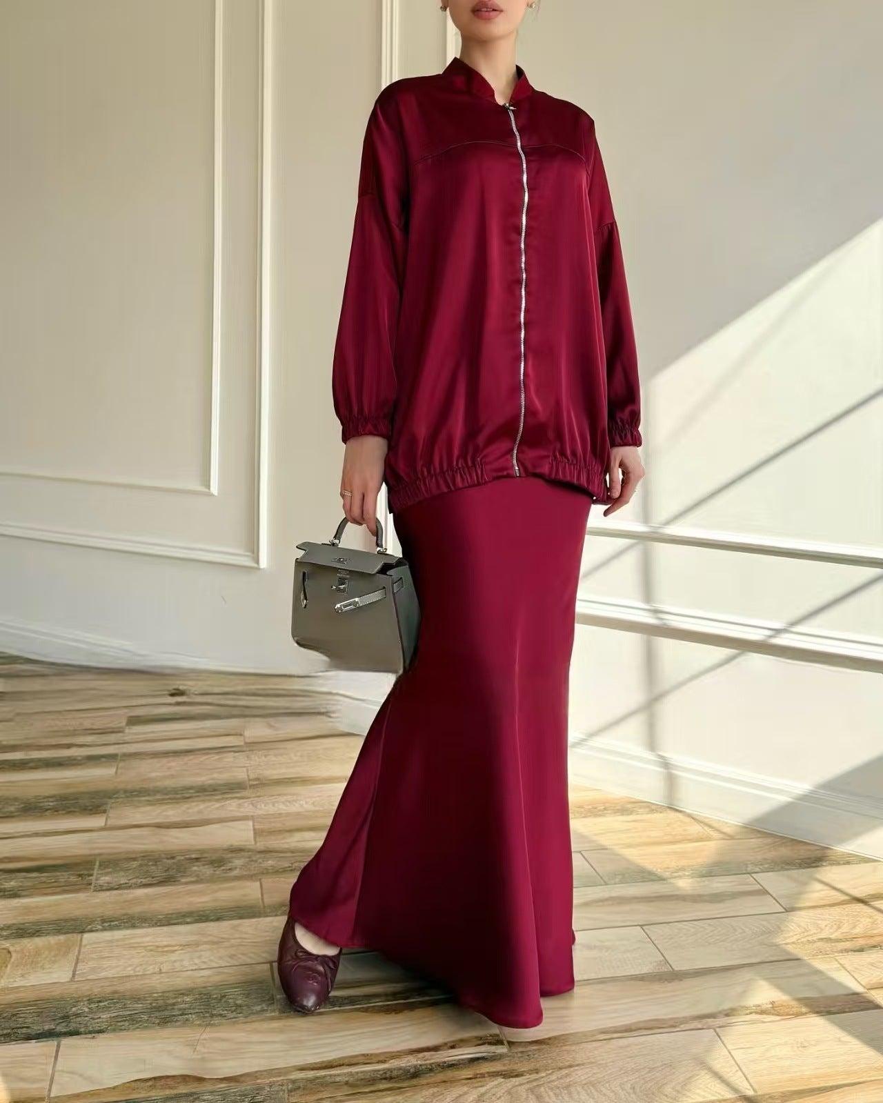 Women's High-grade Solid Color Satin Long Sleeve Jackets
