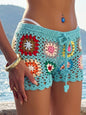 Beach Pants Women Clothing Color Random Hand Hook Floral Block Stitching Grandmother Grid Hip Pants Low Waisted Shorts