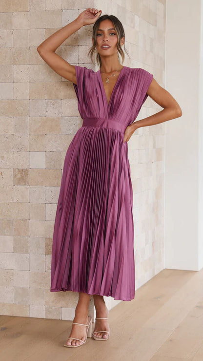 Sexy Pleated Dress Casual Loose Zip Dresses