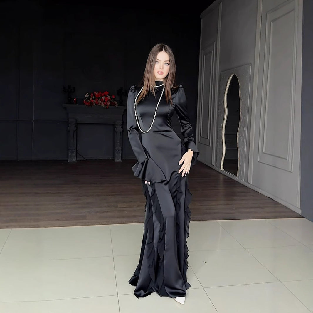 Spring Satin Court Chiffon Stitching Dress Dresses