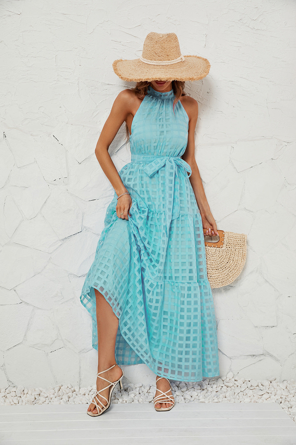 Women's Summer Halter Ruffled Long Dress Dresses