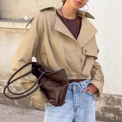 Women's Leisure Cargo Windbreaker Design Loose Collar Coats