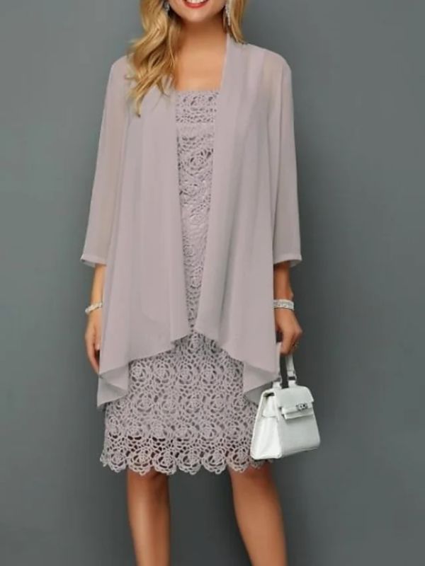 Fashion Casual Lace Chiffon Dress Two-piece Suits