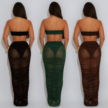 Women's Fashion Wear Sexy Tube Mesh Long Tops