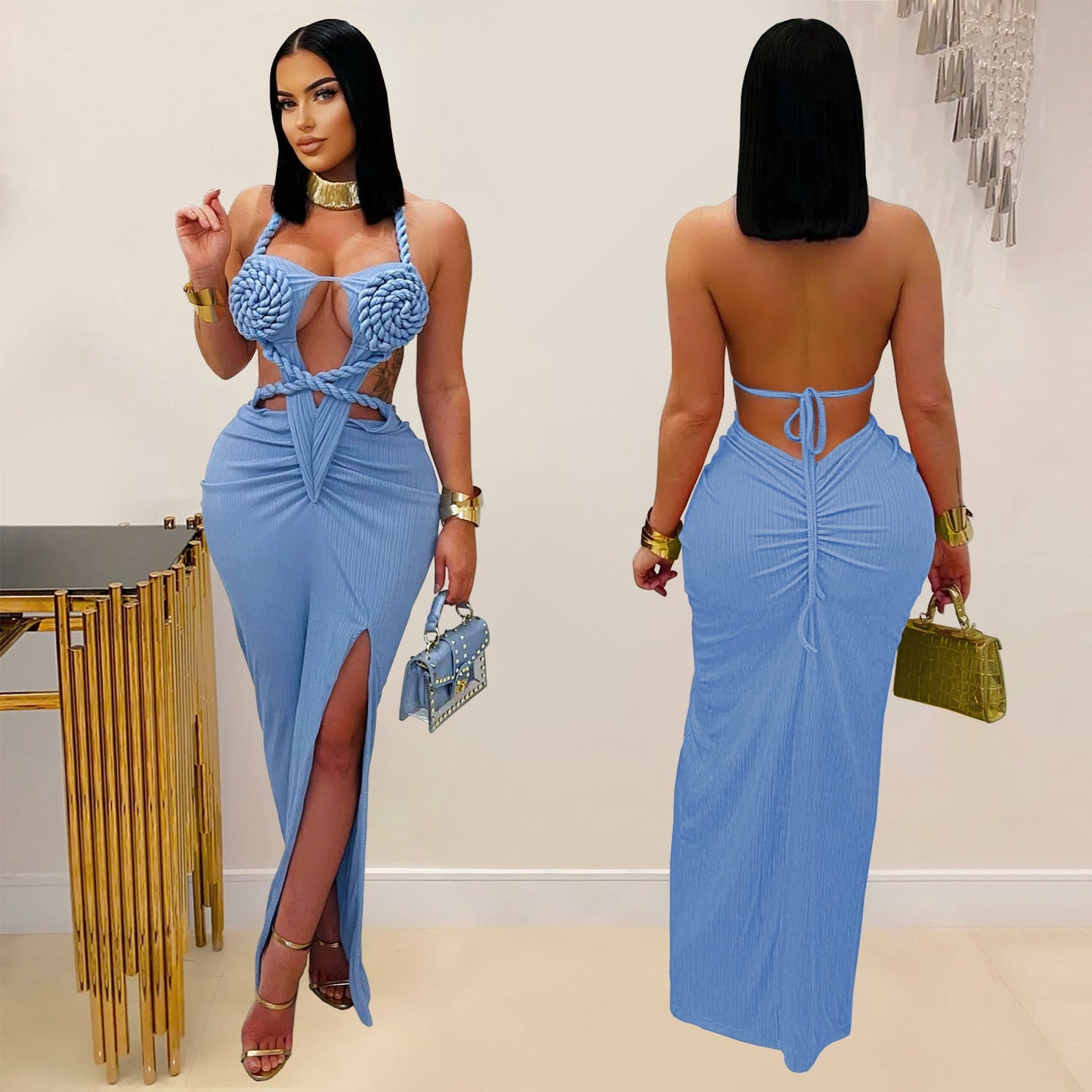 Women's Fashion Wear Sexy Knitted Halter Backless Dresses