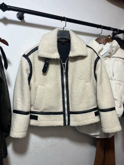 Lamb Wool Female Motorcycle Fur Integrated Coats