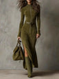 Modern Stand Collar Zipper High Slit Dresses