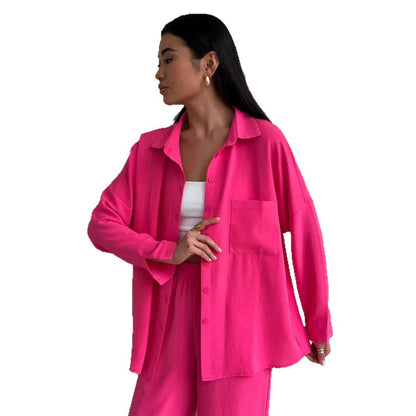 Women's Solid Color Pocket Casual Trousers Cardigans