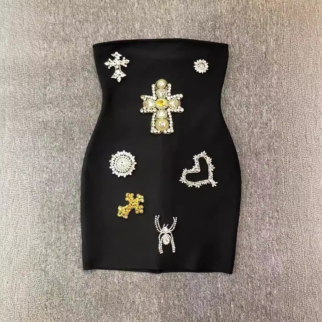 Sexy Backless Tube Set Diamond Mini Dresses