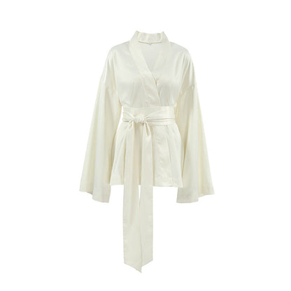 Women's Spring Sexy Loose Tied Long Sleeves Dresses