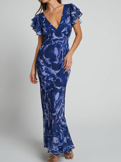 Printed Chiffon Dress Fashionable Elegant Flared Dresses