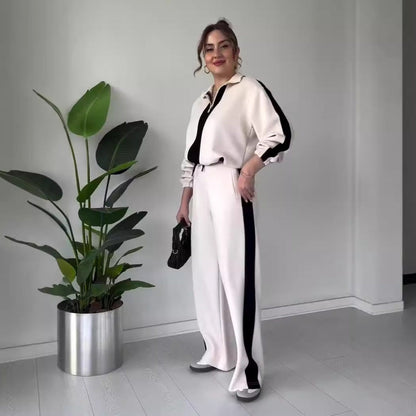 Women's Autumn Fashion Color Contrast Idle Style Casual Suits