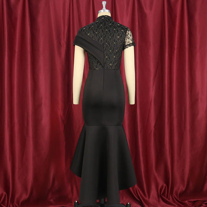 Women's Round Neck Sexy Lace Sleeve High Dresses