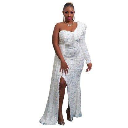 Women's African Dress Fashion One Shoulder Sequin Dresses