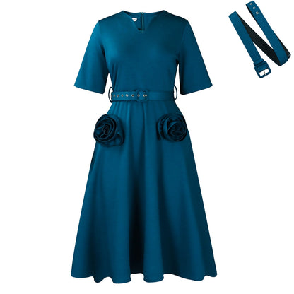 Women's Fashion Elegant Sleeve Tight Waist A- Dresses