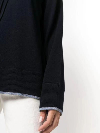 Women's Special Contrast Color Hooded Loose Cashmere Clothing