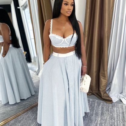 Women's Summer Fashion Lace Splicing Sling Hot High Waist Suits