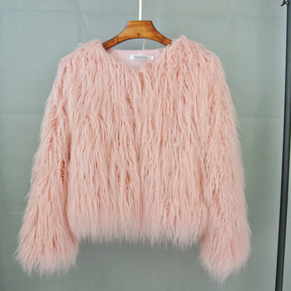 Women's Imitation Crew Neck Korean Style Solid Color Coats