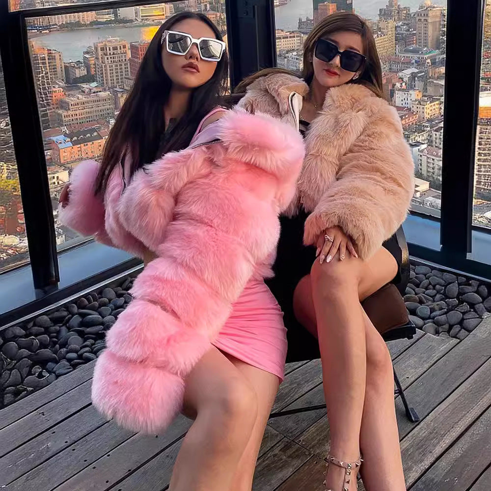 Creative Glamorous Imitation Fur Overcoat Fashion Coats