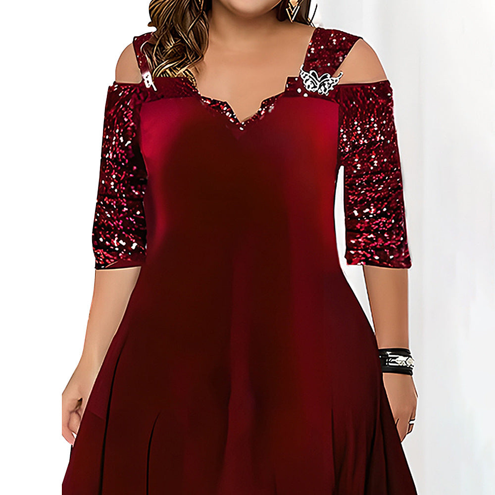 Women's Fashion Solid Color Sequin Large Swing Dresses