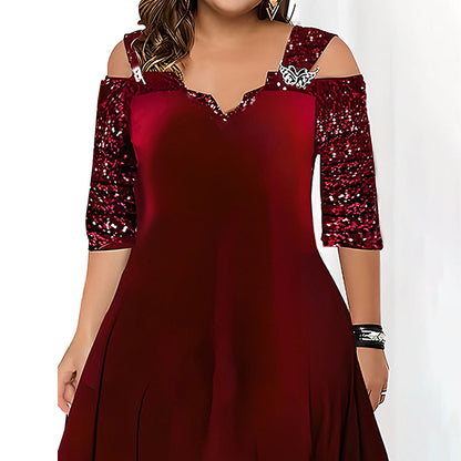 Women's Fashion Solid Color Sequin Large Swing Dresses