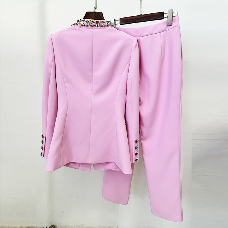 Early Spring Fashion Bead Diamond Skinny Suits