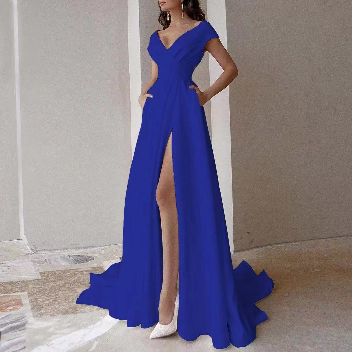White Medium Waist Solid Color Temperament Dresses