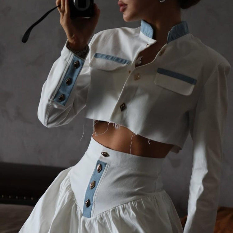 Women's Fashion Street High Waist Bud Stand-up Collar Suits
