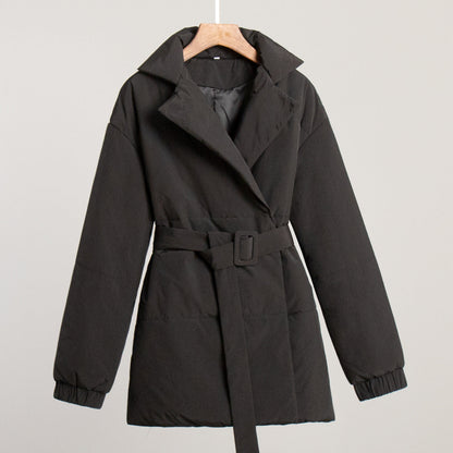Cotton Winter Thickened Slimming Cinched Solid Coats