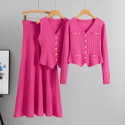 Women's Korean Style Three-piece Set Knitted Suits