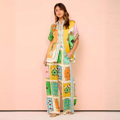 Personalized Printed Sleeve Color Matching Vacation Suits