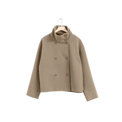 Graceful Stand Collar Double Breasted Woolen Coats