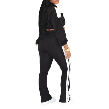 Women's Sports Casual Patchwork Long-sleeved Zipper Two-piece Suits