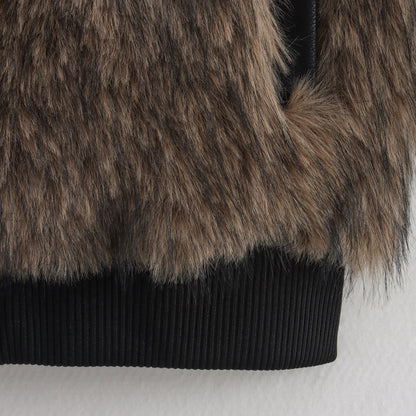 Women's Fashion Casual Contrast Color Fur Coats