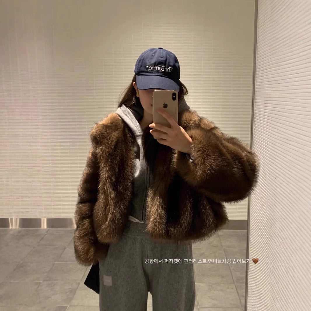 Women's Faux Fur Stand Collar Dyed Tip Fox Jackets