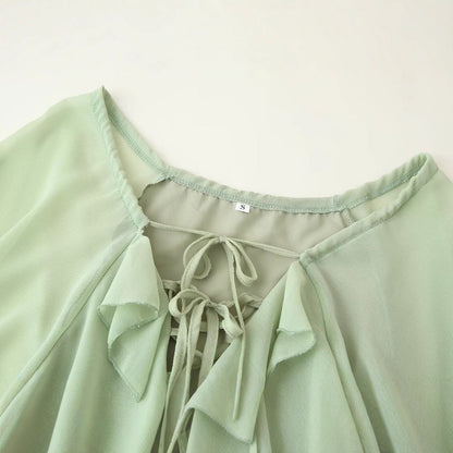 Women's Summer Laminated Ruffled Decorative Long-sleeved Dress Dresses