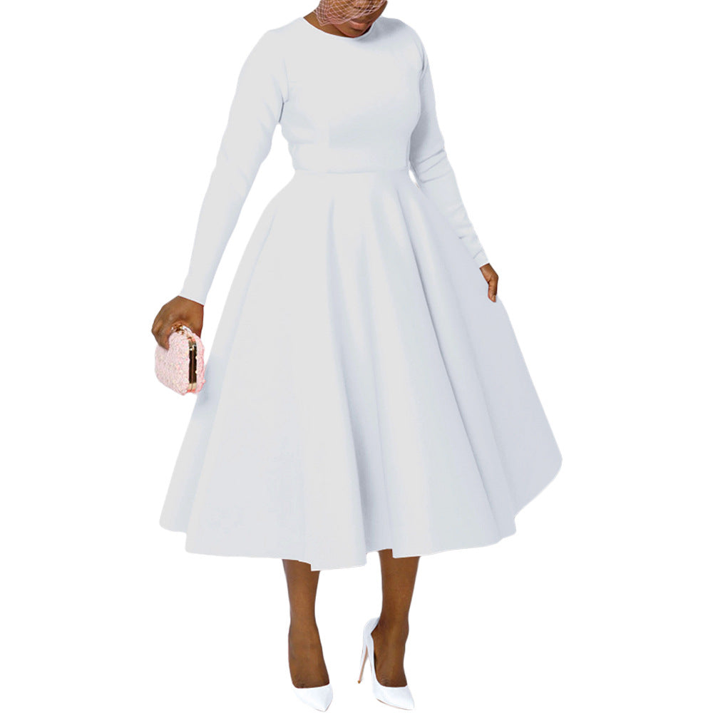 Women's Solid Color Long Sleeve Round Neck Dresses