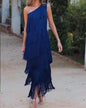 Classy Fashion Tassel Shoulder Asymmetric Dress Dresses