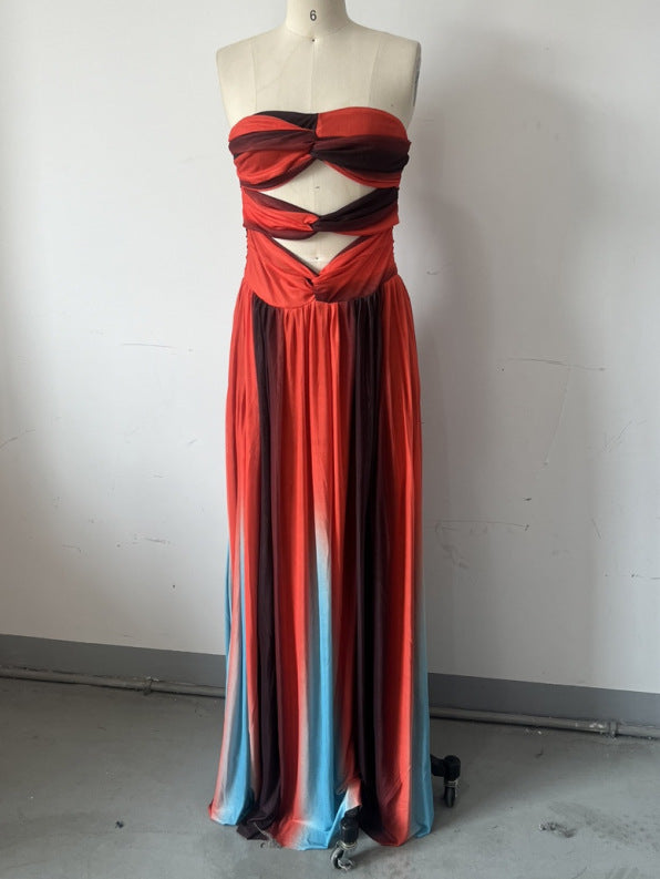 Graceful Tube Hollow Backless Color Matching Dresses