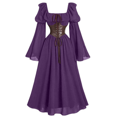 Women's Dress Flared Sleeve Waist Square Collar Dresses