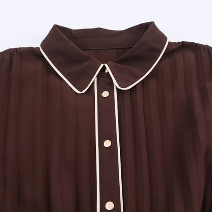 Autumn Fashion Simple With Belt Pleated Lapel Dresses
