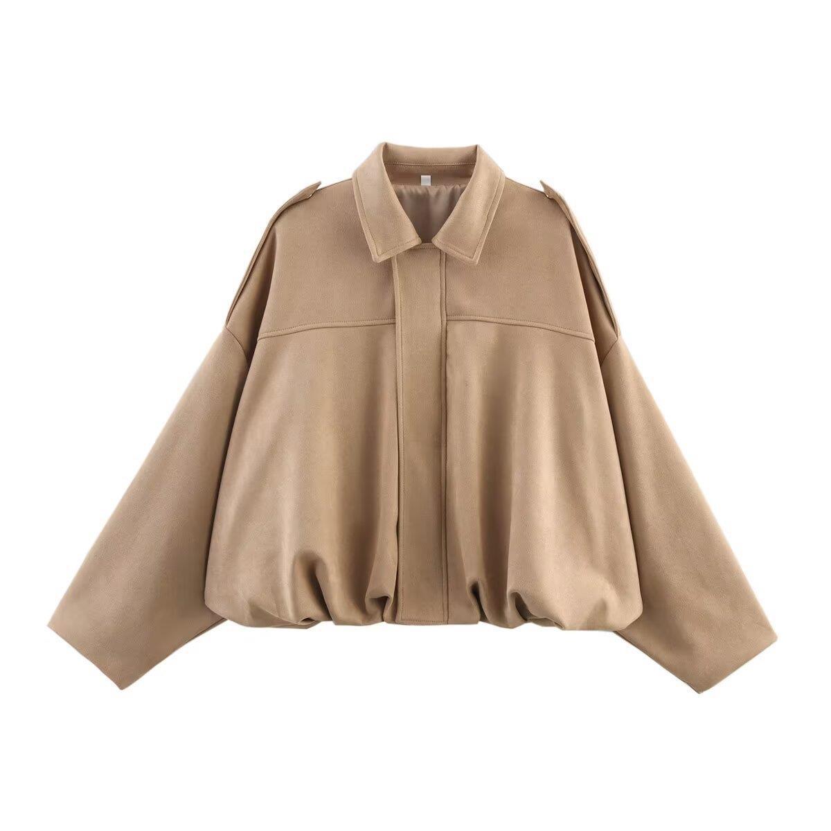 Women's Lapel Color Casual Suede Pilot Texture Jackets